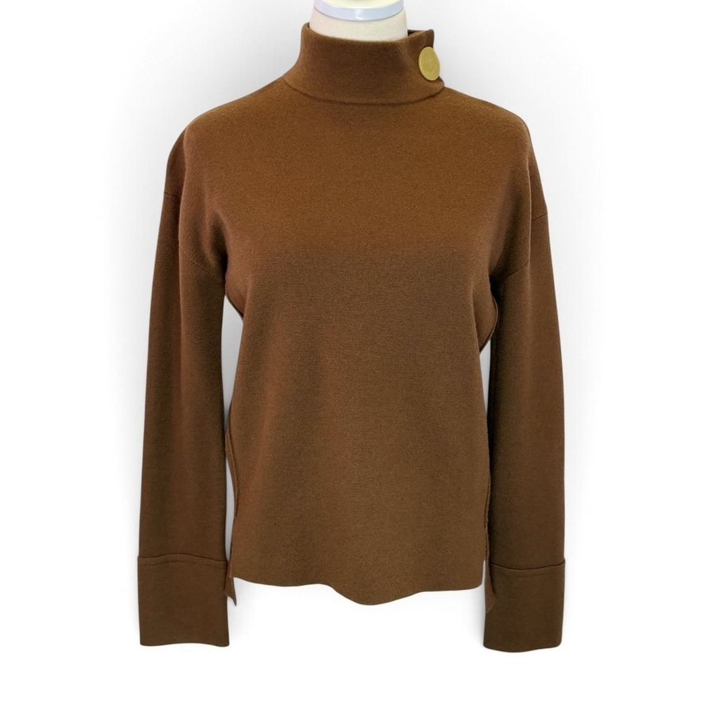 No Brand 100% Wool Brown Long Sleeve Mock Neck Sweater Slit Hem Womens Size 8